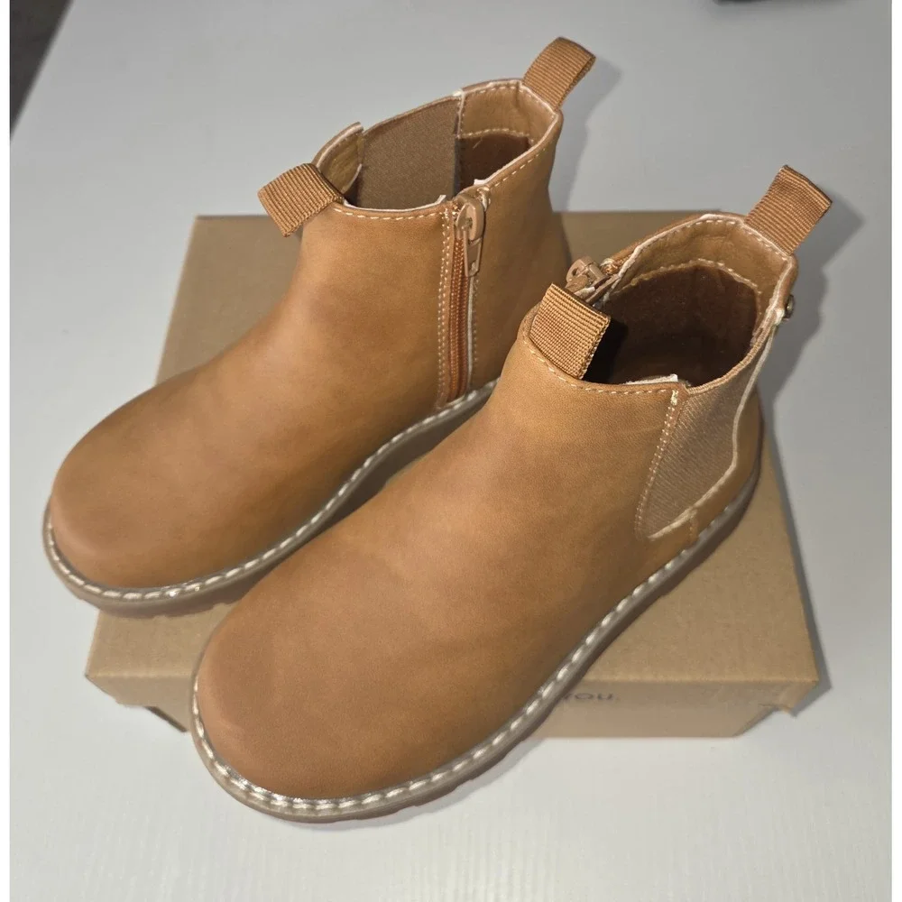 Lucky Brand Kids Basel Chelsea Ankle Boots Tan Brown Side Zip Lug Sole Size 11